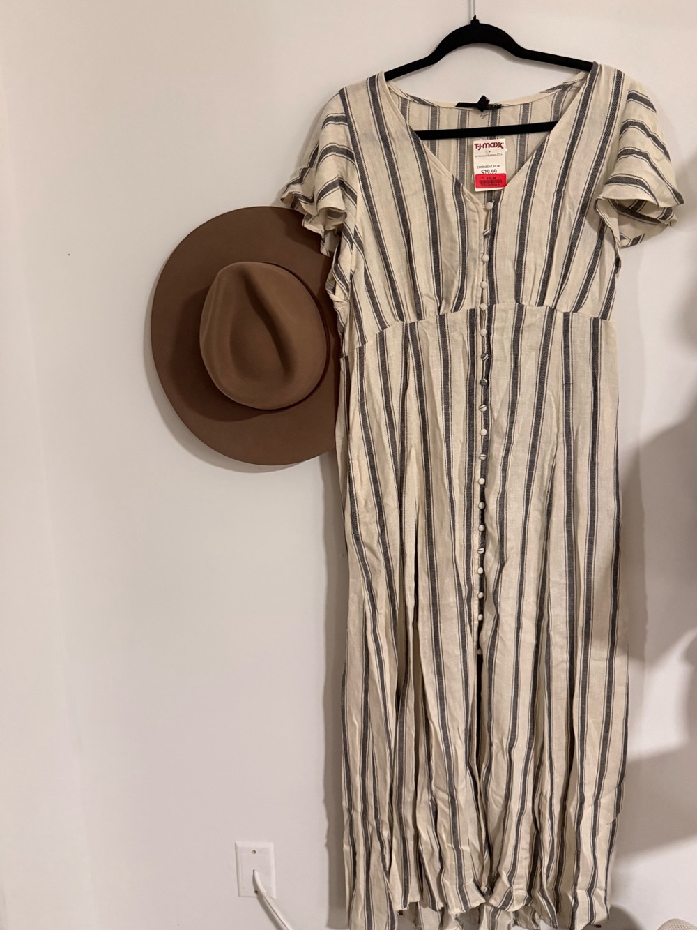 Jane and Delancey Cream and Navy Striped Button-Front Maxi Dress